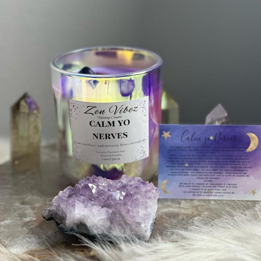 Calm Yo Nerves Intention Candle Scented Crystals