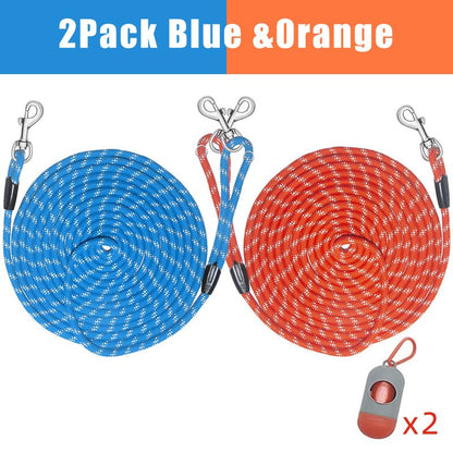 Training Leash for Dogs, Orange, 12FT 20FT 30FT 50FT, Durable Nylon Dog Rope, Reflective Lead with 2 Swivel Clips. Ideal for Dogs Training, Recall, Tracking, Camping Play in the Backyard.For Large, Medium, Small Dogs