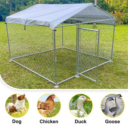 Upgraded Outdoor Dog Kennel with Roof, Large Dog House Pen Enclosure with Sidebar, Heavy Duty Chain Link Dog Kennel with Lock for outside Backyard，Great Companion for Dogs