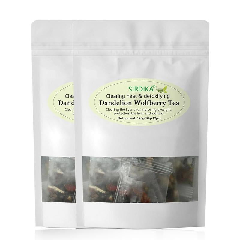 Dandelion Wolfberry Tea - Seven Herbal Ingredients Natural Blend, 120G/12Pc, Organic - Kidneys & Liver Health Tea - Fruit, Beverage Support Kidney