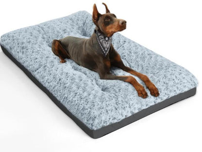 Deluxe Washable Dog Bed for Large Dogs Dog Crate Mat 36 Inch Comfy Fluffy Kennel Pad Anti-Slip for Dogs up to 70 Lbs, 36" X 23", Grey