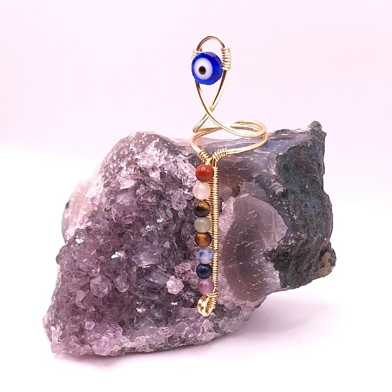 Natural Crystal Gemstone - 7 Stone Chakra Ankh Statement Ring for Balancing Energy Centers