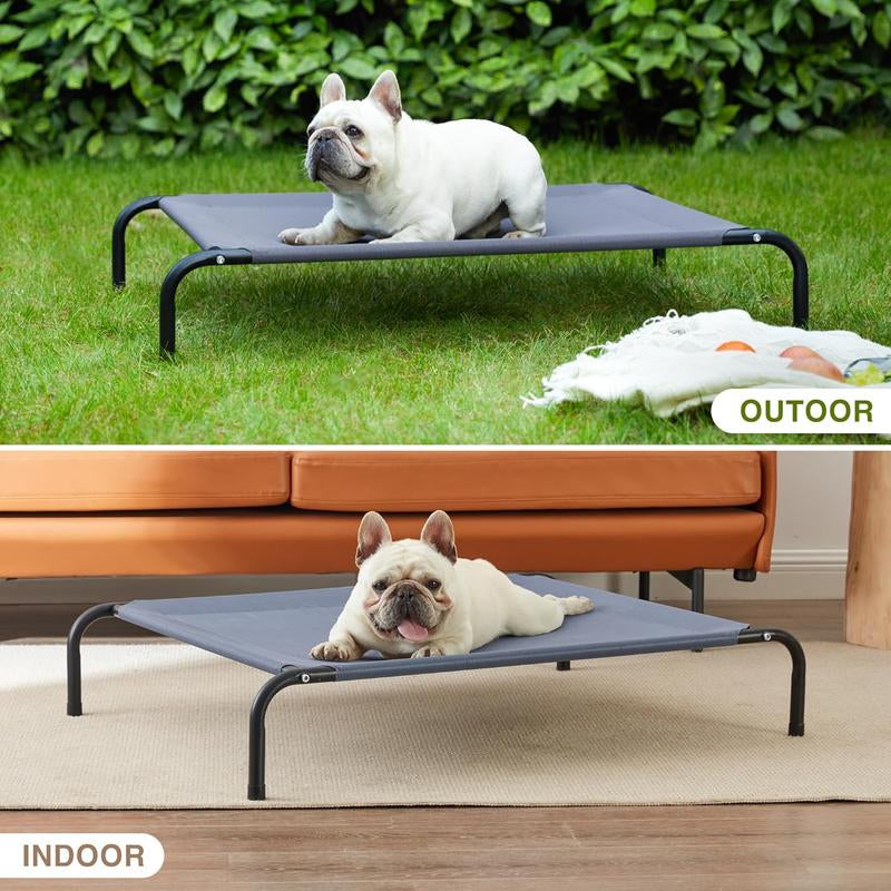 Elevated Cooling Dog Bed for Medium Dogs,Portable Outdoor&Indoor Breathable Pet Cot Frame with Seamed Mesh,Non-Slip and Durable for Summer Camping or Beach,Grey,43 Inches