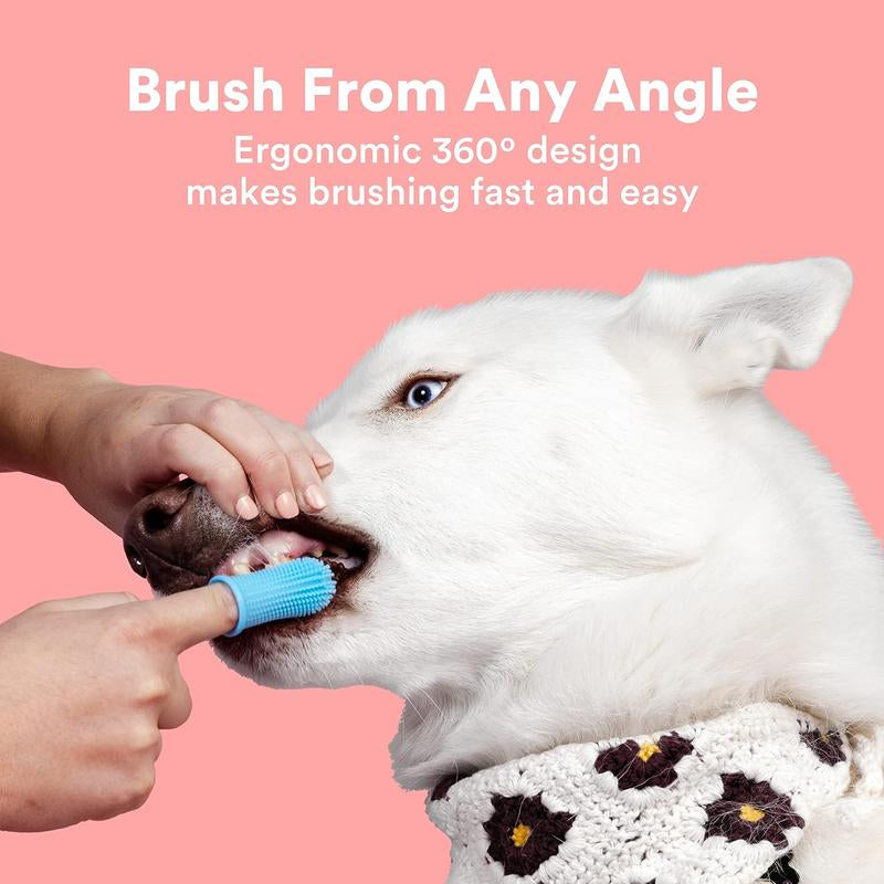 360º Pet Finger Toothbrush, Pet Tooth Cleaning Brush with Surround Bristles, Oral Care Tool for Dogs and Cats