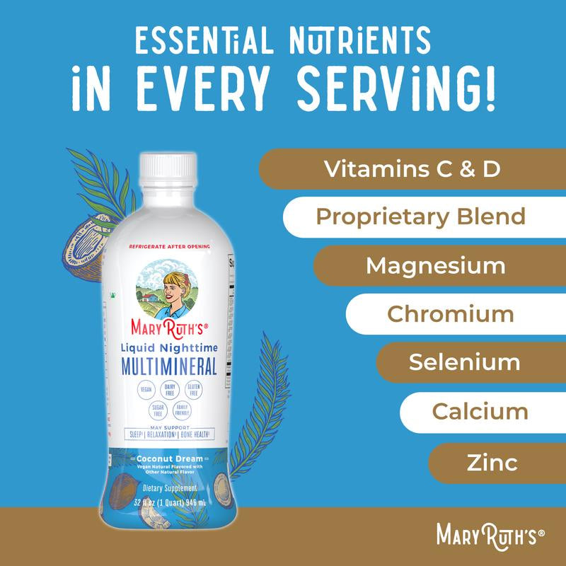 Maryruth'S Liquid Nighttime Multimineral Sleep Supplement - Calm Magnesium Sleep Support - NO Melatonin - Sugar Free - Vegan - Gluten Free - 32 Fl Oz