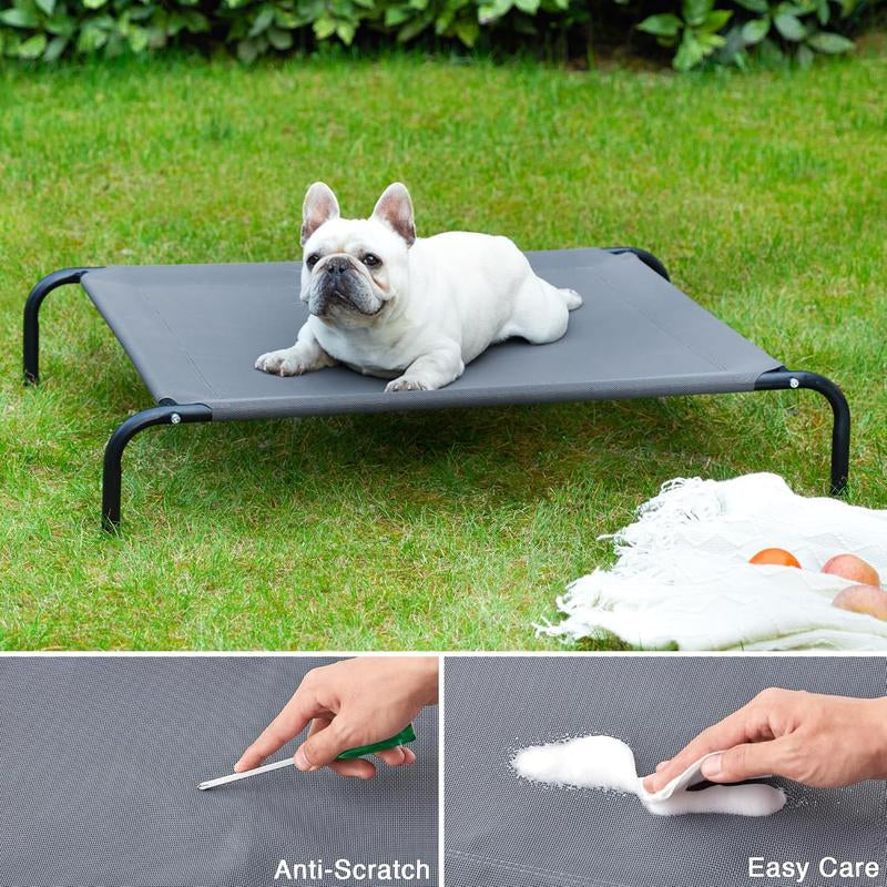 Elevated Cooling Dog Bed for Medium Dogs,Portable Outdoor&Indoor Breathable Pet Cot Frame with Seamed Mesh,Non-Slip and Durable for Summer Camping or Beach,Grey,43 Inches