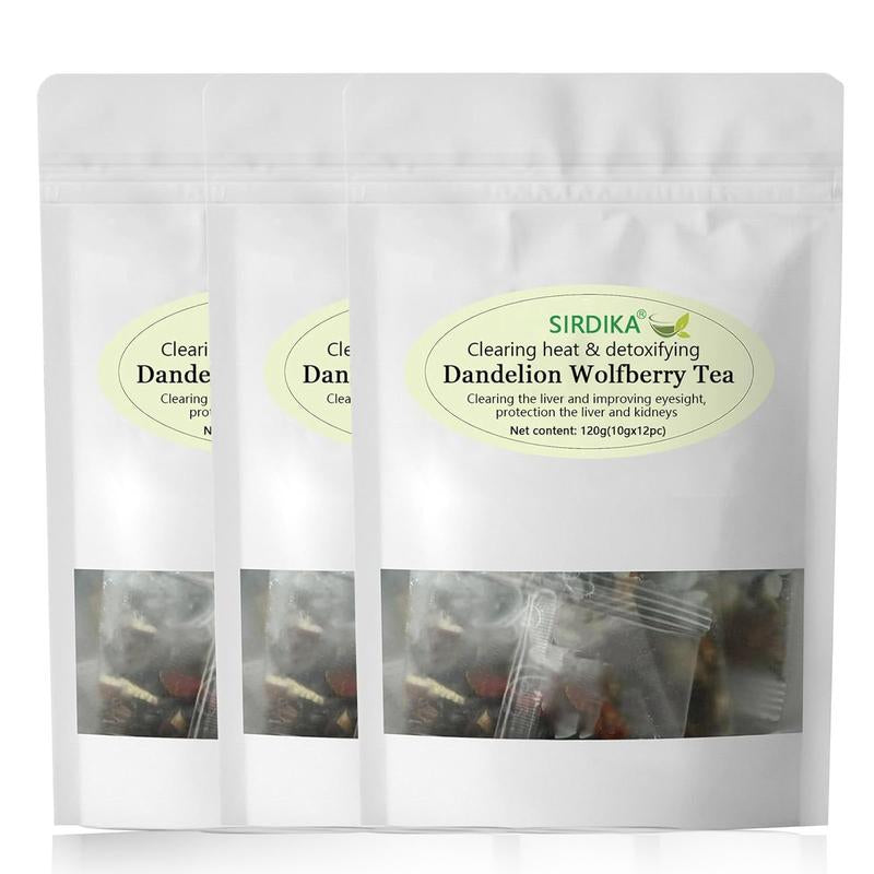 Dandelion Wolfberry Tea - Seven Herbal Ingredients Natural Blend, 120G/12Pc, Organic - Kidneys & Liver Health Tea - Fruit, Beverage Support Kidney