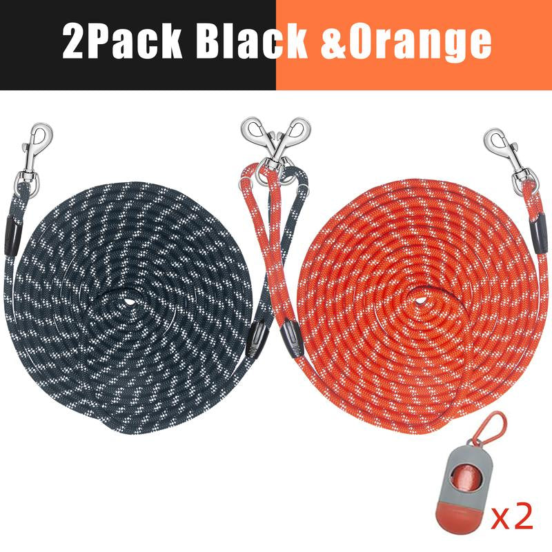 Training Leash for Dogs, Orange, 12FT 20FT 30FT 50FT, Durable Nylon Dog Rope, Reflective Lead with 2 Swivel Clips. Ideal for Dogs Training, Recall, Tracking, Camping Play in the Backyard.For Large, Medium, Small Dogs